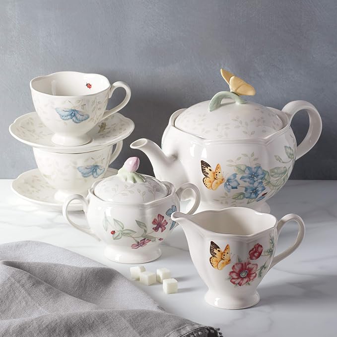 Lenox Butterfly Meadow Porcelain Teapot and Tea Cup Set, 48oz | Dishwasher safe - Image 5