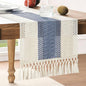 Macrame Style Bicolor Stitching Table Runner 14x90in Blue | Woven Boho Table by ZEEMARTONLINE