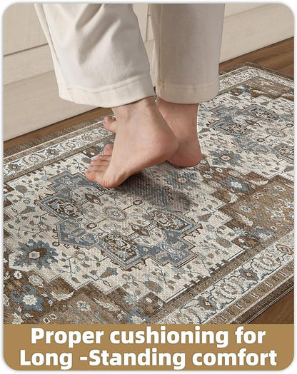Color&Geometry Anti Fatigue Kitchen Mats for Floor 24x87, Vintage Decor, Easy Clean, Waterproof & Oil Proof, 0.4" Thick Cushioned, Non-Slip Kitchen Runner Rug for Sink, Laundry, Office, Brown