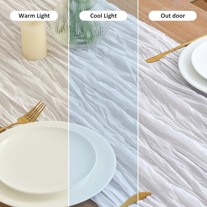 Asee'm 3pcs Ivory White Cheesecloth Table Runner Summer 10FT Gauze Rustic | - Image 8