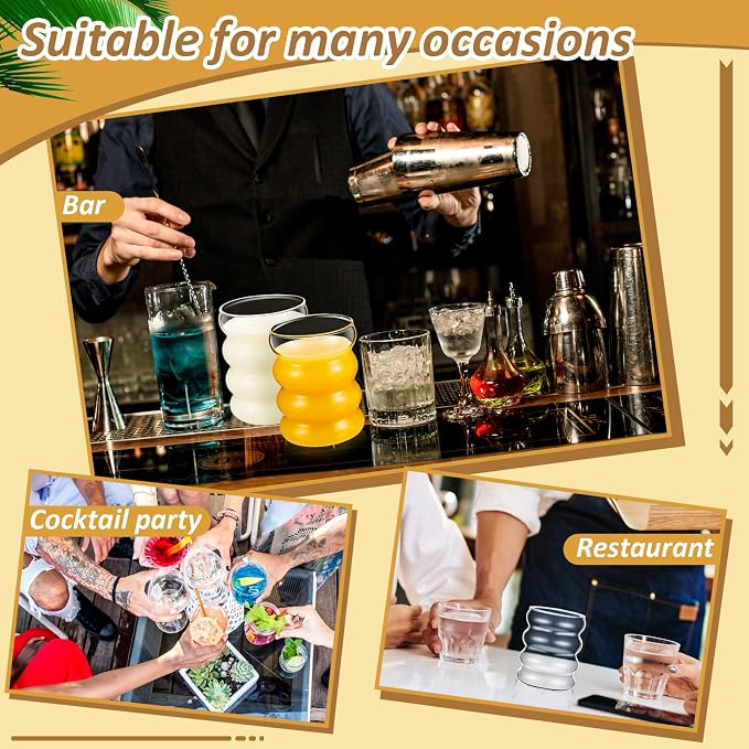 Cunhill 2 Pcs Wave Glass Cup 10 oz Ribbed Bubble Drinking Glassware Creative - Image 5