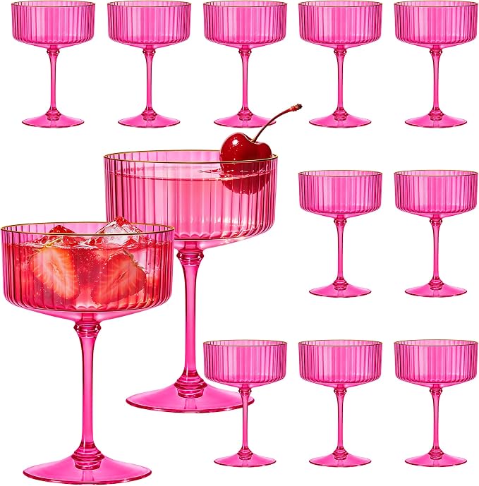 12PCS Plastic Martini Glasses, Hot Pink Disposable Coupe Cups | 10oz Acrylic by Unknown