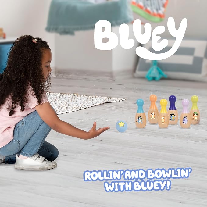 Bluey Wooden Bowling Set, 6 Character Pins, Indoor & Outdoor | Durable wood - Image 2
