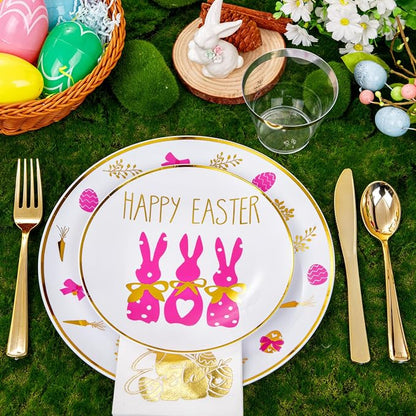 175 Pcs Easter Plates for Party | Bunny Design Disposable Dinnerware Set. - Image 2