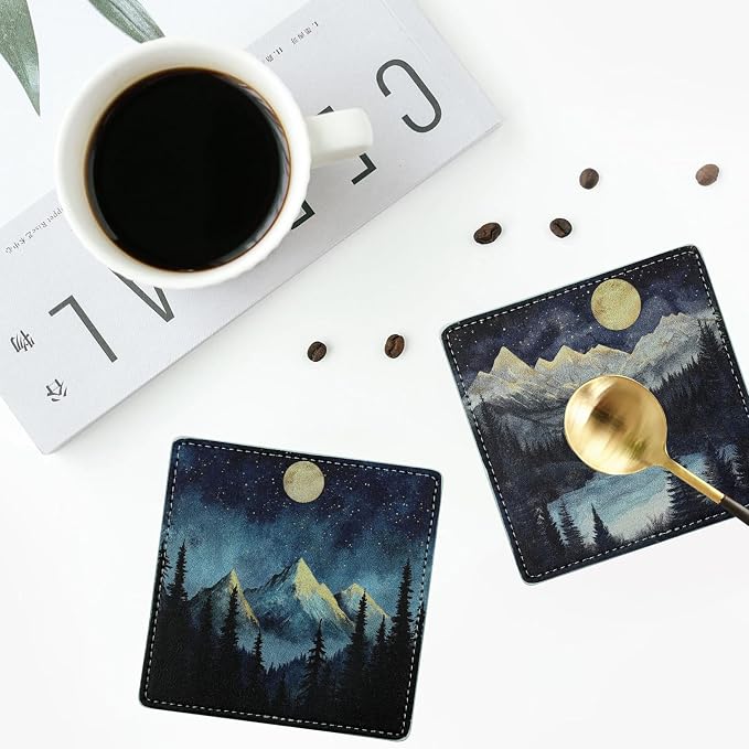 Marble Coasters Square Leather Drinks Coaster Set - Image 6