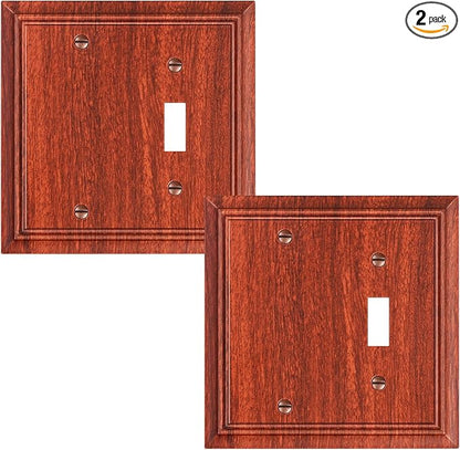 2-Pack Combo Blank/Toggle Light Switch Cover Plate, Wood Grain Modern Decorative Electrical Outlet Covers, Bamboo Fiber Wall Switch Plates and Outlet Covers