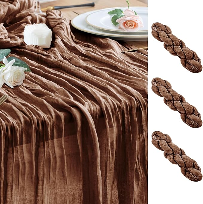 Cheesecloth Table Runner Brown 10FT Boho Gauze Runner, 3 Pack | 120 Inch Cheese by Wokceer