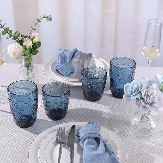 abrwyy Blue Drinking Glasses, 14oz Vintage Drinking Glasses | Lead-Free Glass - Image 3