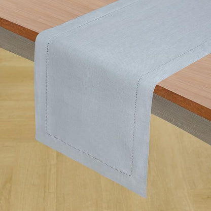Solino Home 100% Pure Linen Table Runner Dusty Blue Hemstitch, 14 x 156 in | - Image 2