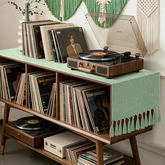 Sage Green Table Runner 13 x 72 Inch, Boho Woven Table Runner - Image 3