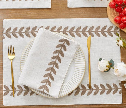 Wracra Embroidered Place Mats, Taupe Rustic Placemats Set of 6 | Macrame - Image 6