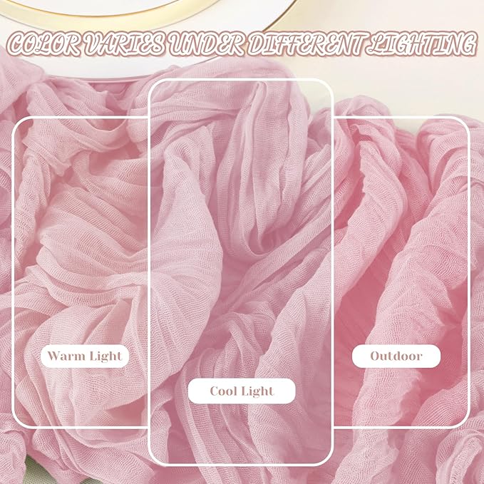 2 Pack Cheesecloth Table Runner, 120 Inch Pink Table Runner - Image 7