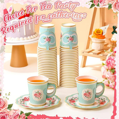 Tioncy 100 Pcs Tea Party Decorations Include 50 Pieces 9 oz Paper Tea Cups - Image 4