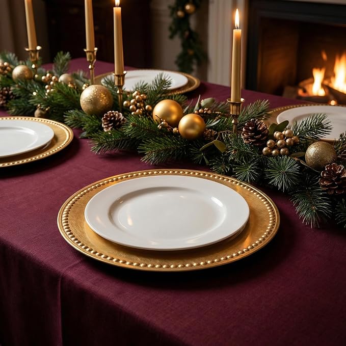 Antique Gold Charger Plates, 13 Inch Vintage Dinner Plate Chargers Round Server - Image 8