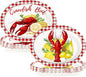 Grencian 50 Pcs Crawfish Boil Party Supplies 10” x 12” Lobster Boil Oval Paper Plates Large Disposable Crawfish Red Gingham Tableware Set for Baby Shower BBQ Summer Picnic Barbecue Cookout Carnival