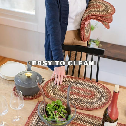 Homespice Chester Jute Braided Placemats, Warm Lodge and Cabin Decor, Set of 4, Red 13x19 Oval Table Mats - Vibrant Colors, Durable, Easy to Clean and Protects Furniture
