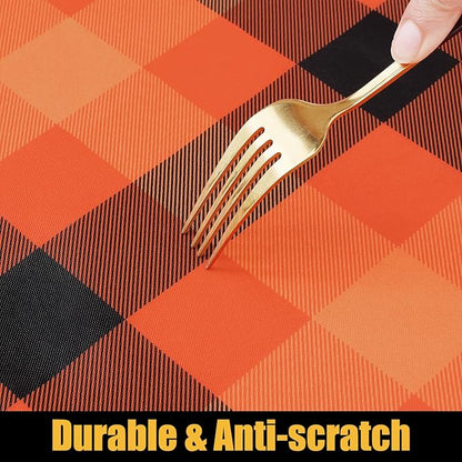 Smiry Rectangle Picnic Table Cloth, Elastic Waterproof Fitted Vinyl Tablecloths, Flannel Backed Buffalo Plaid Table Covers for Dining, Camping, Outdoor (Orange and Yellow, 30" x 72")
