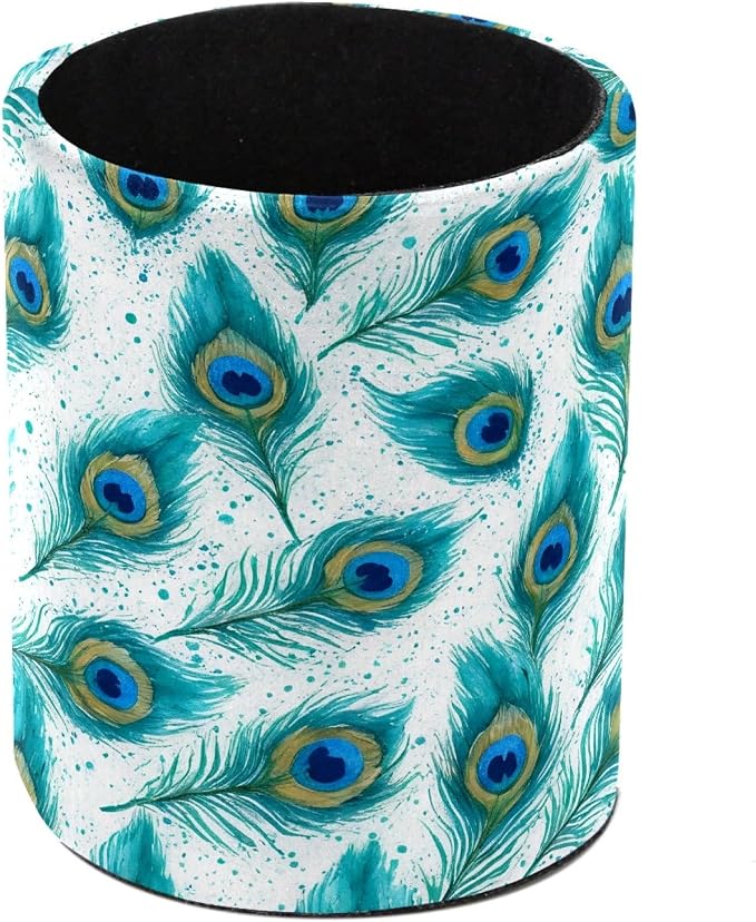 Leather Pen Holder for Desk, Peacock Feather Pencil Cup Pen Organizer Makeup by Unknown