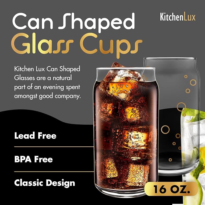 16 oz Can Shaped Glass Cups, Aesthetic Soda Can Cup Clear Glass Tumbler Beer - Image 2
