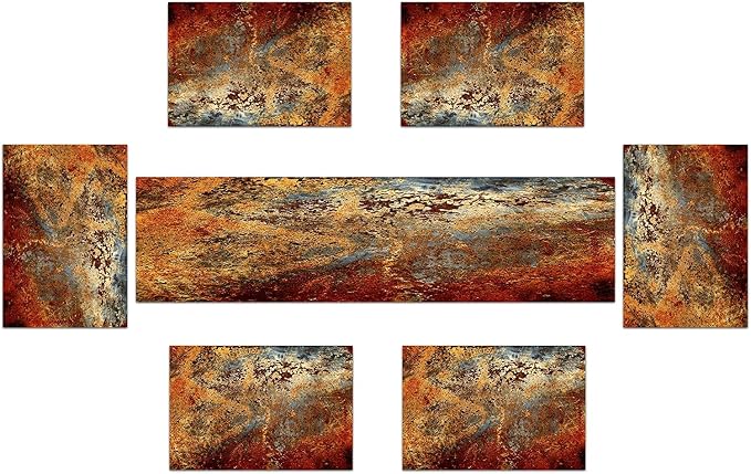 Brown Rust Table Runner and Placemats Set of 6, Linen 90" Long | Abstract - Image 2