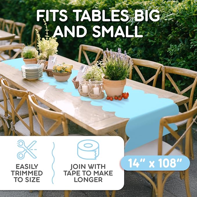 Light Blue Scallop Table Runner, Disposable Plastic, 5 Pack - Image 5