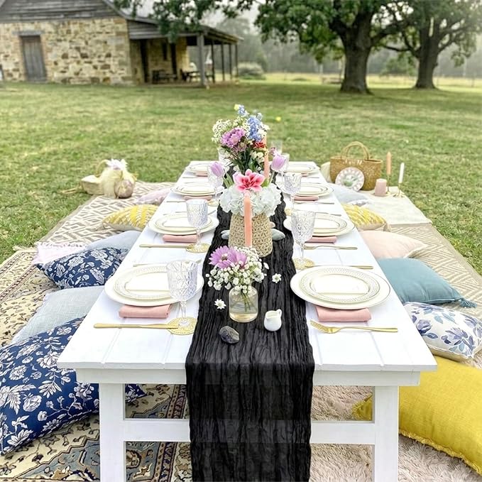 10 Pack Black Cheesecloth Table Runner 17 x 108 Inch | Boho Gauze Fabric - Image 7