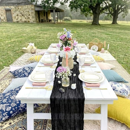 10 Pack Black Cheesecloth Table Runner 17 x 108 Inch | Boho Gauze Fabric - Image 7