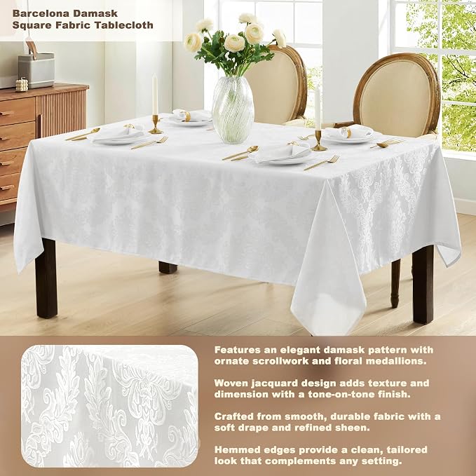 Newbridge Barcelona Luxury Damask Fabric Tablecloth, 52” Wide x 52” Square - Image 3