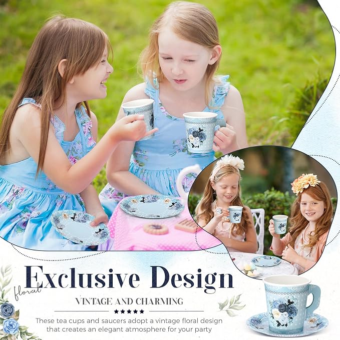 Nuogo 200 Pcs Floral Paper Tea Cups and Saucers 7 oz Disposable Paper Teacups - Image 6
