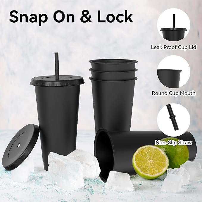 24 oz Plastic Cups With Lids and Straws, Sturdy & Food-Safe Iced Coffee Cups - Image 3