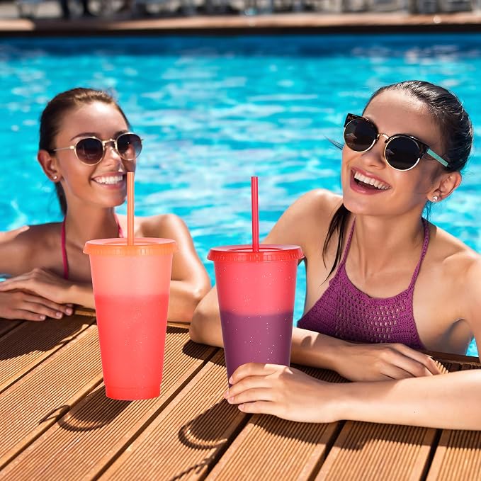 Color Changing Cups, 5 Pack 24oz Plastic Tumblers, Reusable Iced Coffee & - Image 3
