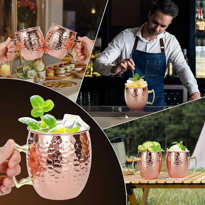 Amrules Moscow Mule Mugs Set of 4, 16 OZ Hammered Copper Cups - Image 6