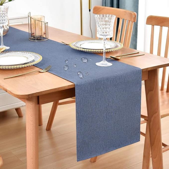 Faux Linen Table Runner Water Resistant 13 x 72 in, Coffee Table Runner by Nacuci