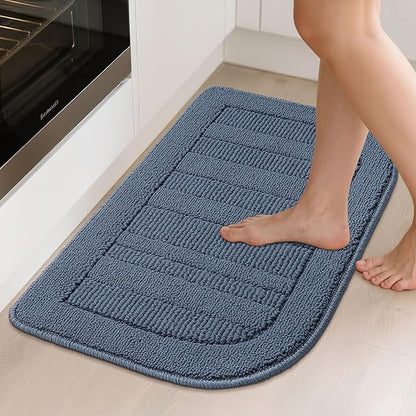 BEQHAUSE 30x18 Inch Kitchen Rug Mat Durable Kitchen Rugs Non-Slip Washable Absorbent Kitchen Mats for Floor Dirt-Resistant Semicircular Kitchen Mat (Blue)