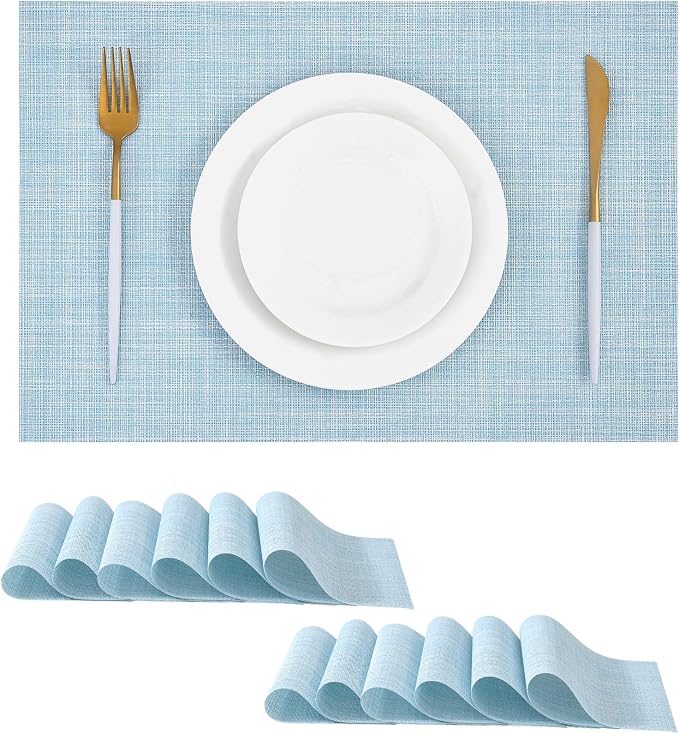 Leetaltree Soft Sky Blue Woven Placemats Set of 12 by Leetaltree-ArtatEveryTable
