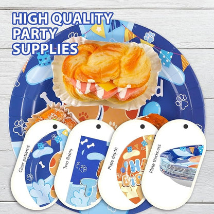 Grencian 96 Pcs Blue Cartoon Dog 2nd Birthday Decorations, Serves 24 | I'm Two - Image 6
