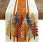 Fall Watercolor Tree & Maple Leaves Striped Table Runner 13x36 Inch, Rustic by GEEORY