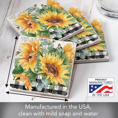 Thirstystone Sunflower Fields 4 Pack Tumbled Tile Stone Coasters | 4" Square - Image 6