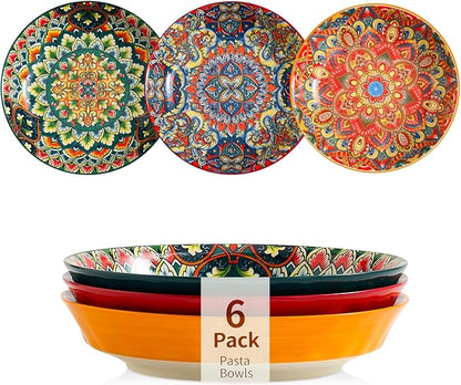 Ceramic Pasta Bowls Set of 6-8 inch 30 oz Serving Bowls, Colorful Dinner Bowls by ASBEFORE