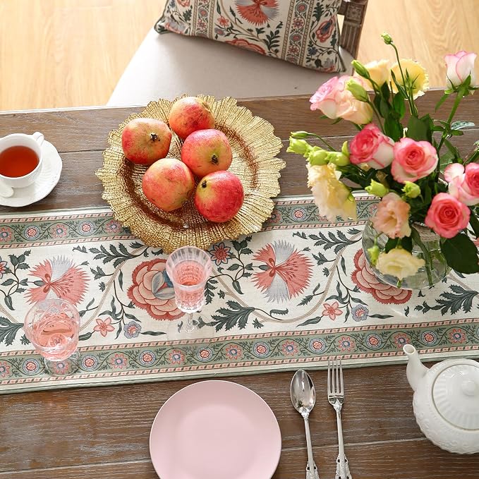 Designer Vintage Linen Long Table Runner, Floral Pattern, Dining Table - Image 8