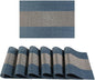 FAVE Placemats Set of 6 Indigo Blue Woven with Gray Placemats Durable and Wipeable Vinyl Placemat Set of 6 for Wedding, Banquet, Birthday, Party, Restaurant Decorations（Indigo Blue）