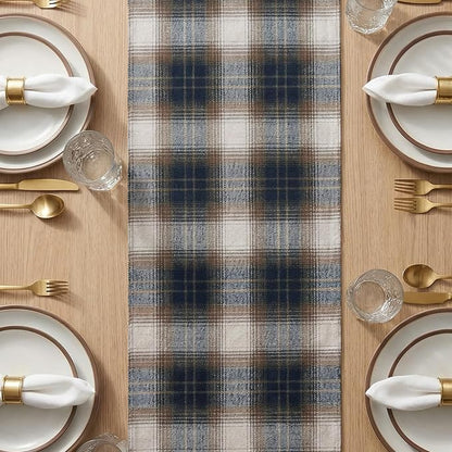 Artoid Mode Dark Blue Brown Farmhouse Plaid Table Runner, Winter Rustic Holiday - Image 5