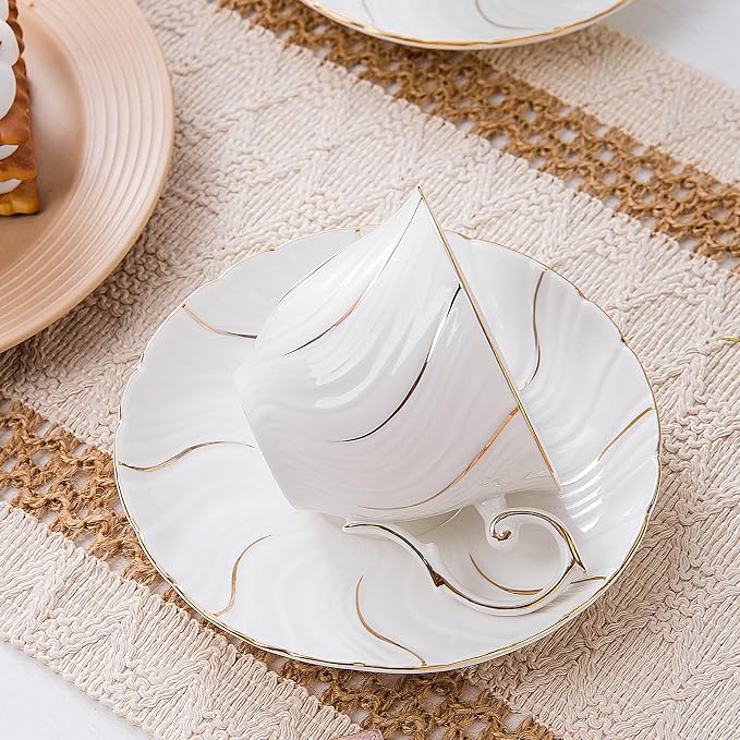 Agyiuns 6 Sets 6oz Porcelain Tea Cups Saucers，White - Image 5