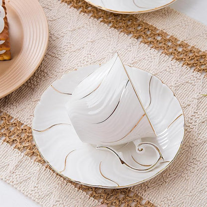 Agyiuns 6 Sets 6oz Porcelain Tea Cups Saucers，White - Image 5