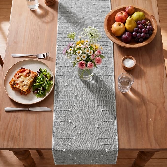 Artoid Mode Grey Farmhouse Rustic Cotton Woven Table Runner, Seasonal Retro - Image 4