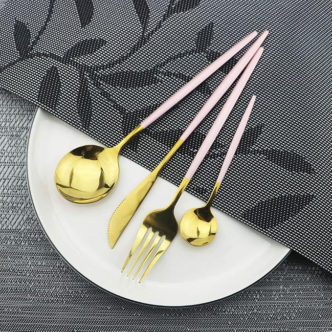 JASHII 30-Piece Stainless Steel Pink Gold Satin Finish Flatware Set - Image 3