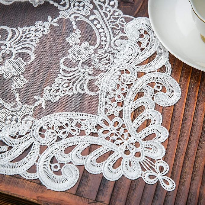 ARTABLE White Small Lace Table Runner Macrame Dresser Scarf 10 x 36 Inch | - Image 4