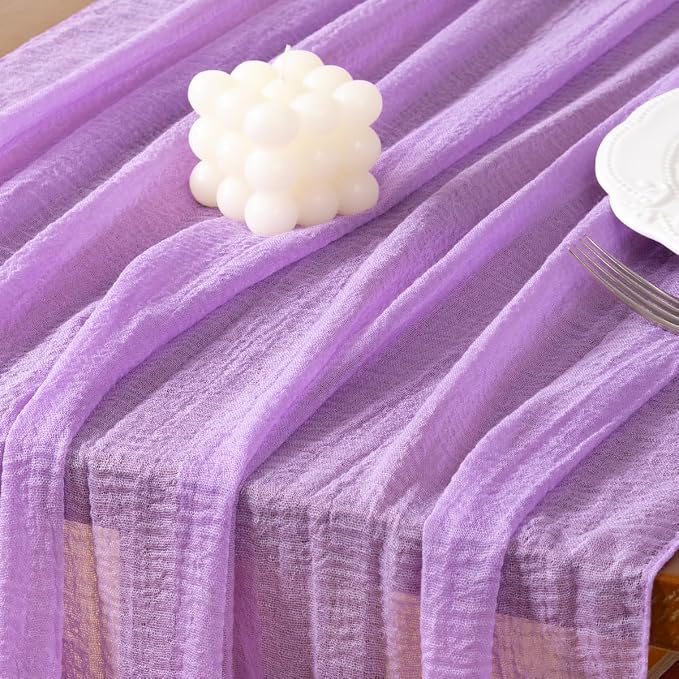 Cheesecloth Table Runner Summer Boho Wedding Shower Party Home Decor | Lilac - Image 4