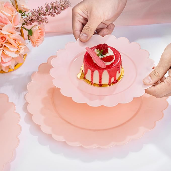 100Pcs Pink Plastic Plates Set for Party, Scalloped Fancy Plates | Heavy Duty - Image 6
