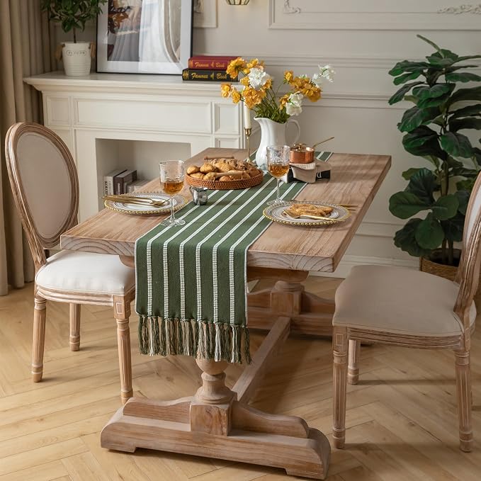 Caflife Boho Table Runner 90 Inchs Long Green, Cotton and Linen Woven - Image 6